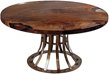 '- Angora Round Walnut Table, Mid Century Modern Style, 100% Black Walnut Table for Living Room & Dining Room, Natural Walnut Wood Furniture Made in Turkey - Tables