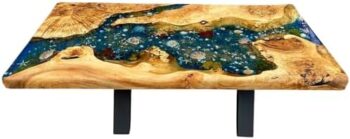 Custom Poplar Wood River Blue Tropical Design Aquarium Epoxy Dining Table, Custom Live Edge Epoxy Table Top, Ocean Table, Kitchen Table, Luxury Resin Art Furniture, Wood Table (60x150 inch) : Home & Kitchen