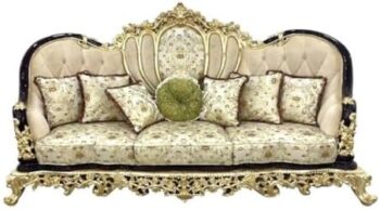 Style Carved Wood Sofa, European Classic Fabric Couch with Tufted Backrest, Luxury Living Room Furniture : Home & Kitchen