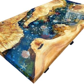 Custom Poplar Wood River Blue Tropical Design Aquarium Epoxy Dining Table, Custom Live Edge Epoxy Table Top, Ocean Table, Kitchen Table, Luxury Resin Art Furniture, Wood Table (60x150 inch) : Home & Kitchen