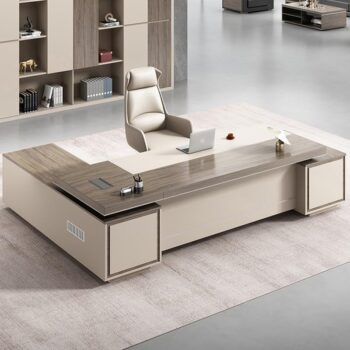 Modern Executive Desk Modern Executive Desk, L Shaped Gray Wood Large Home Office Computer Table, Luxury Business Furniture Desk Workstation with Drawers, Cable Management, Without Chairs for Business : Home & Kitchen
