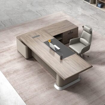 Modern Executive Desk Modern L-Shape Office Executive Desk, 102.3in Luxury Wood Computer Business Desks with Secure Drawer, Boss Table Office Furniture, CPU Cabinet and Cord Management Without Chairs : Home & Kitchen