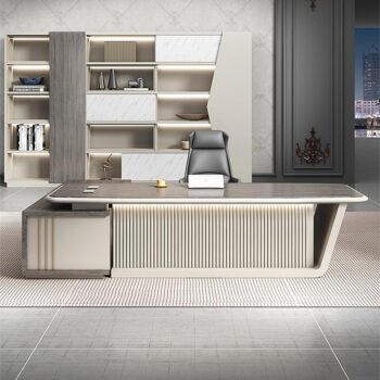 Modern Executive Desk Luxury Executive Office Desk with Light Strip, Modern Executives L-Shaped Home Office Desks, Storage Boss Table Computer Desk Home Office Furniture with Drawers for Business Offi : Home & Kitchen